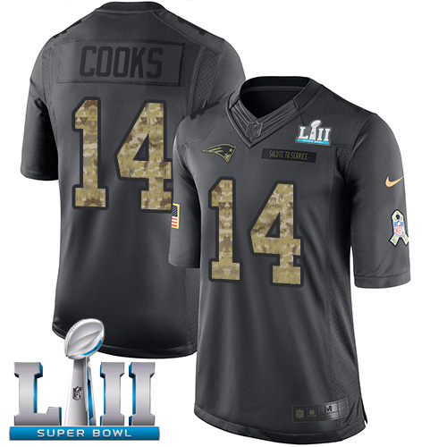 Nike Patriots #14 Brandin Cooks Black Super Bowl LII Men's Stitched NFL Limited 2016 Salute To Service Jersey - Click Image to Close